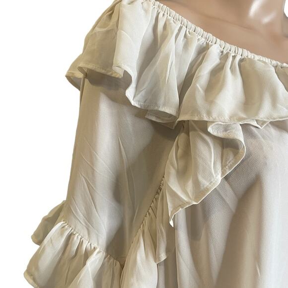 H&M Ivory/Cream Flounce Trim Chiffon peasant style blouse size large - Picture 6 of 7